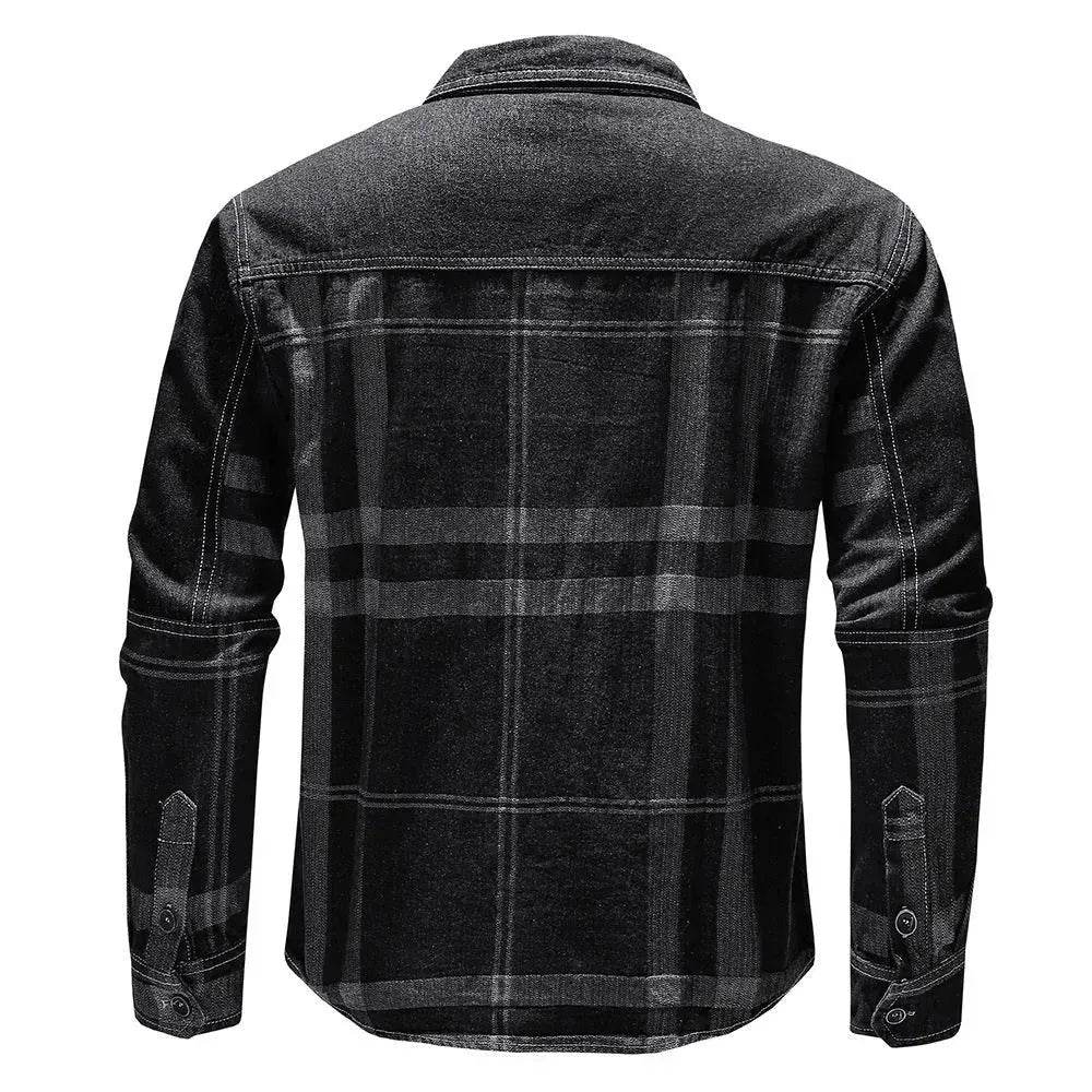 Fashion Plaid Denim Long-sleeved mens denim shirt Slim fit Jeans Shirt for men Denim top for men - EX-STOCK Canada