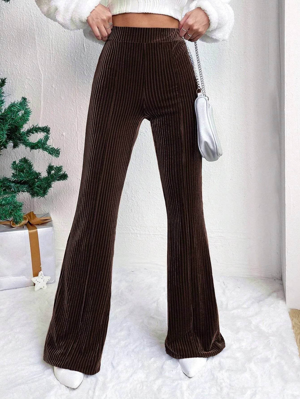 High Waist Lamp Wick Corduroy Bell-bottom Pants Wide Leg Women - EX-STOCK Canada