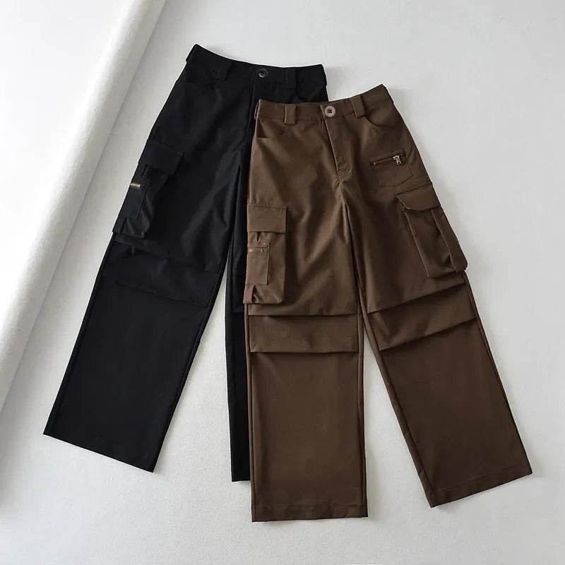 Retro High Waist Multi-pocket Cargo Pants Women - EX-STOCK Canada