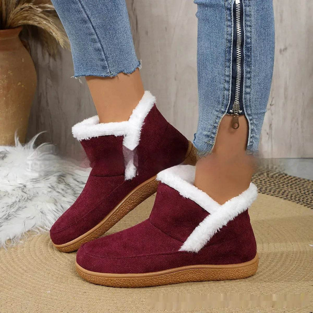 Insulated Cotton-padded Boot Shoes Flat Bottom Solid Color Fleece Lined perfect for winter - EX-STOCK Canada