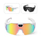 Multicolored reflective sunglasses with white frame on a white background