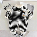 Casual Letter Stripes Loose Round Neck Boys' Long Sleeve Sweater Suit Two piece for boys - EX-STOCK Canada