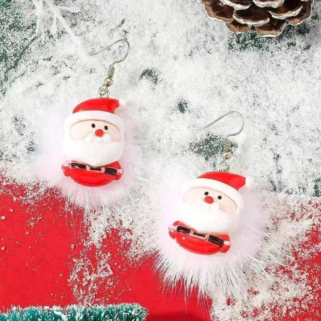 Winter Snowflake Hair Ball Earrings Ins Cute Christmas Elk Santa Claus Stock Element Earrings Women Jewelry - EX-STOCK CANADA