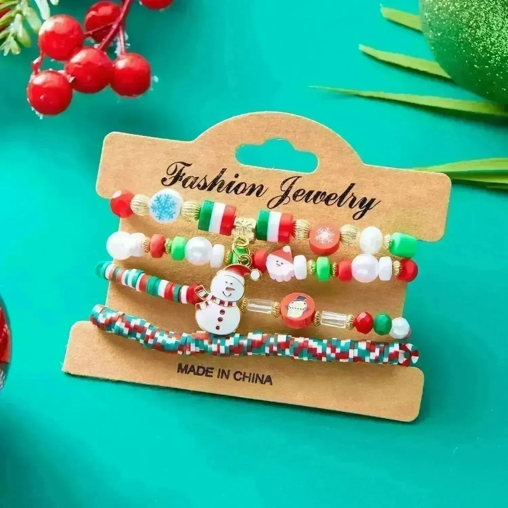 4pcs Christmas Snowman Handmade Beaded Bracelet set gift idea - EX-STOCK CANADA