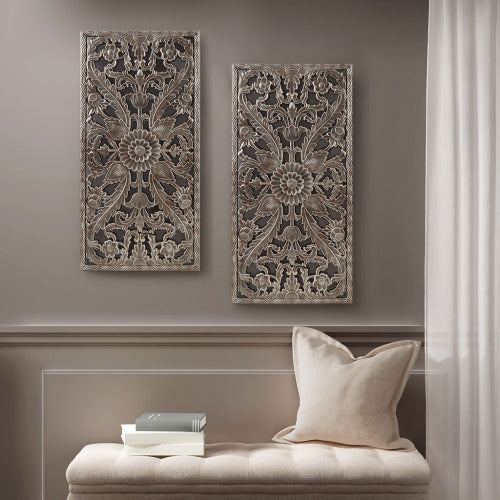Distressed Carved Wood 2-piece Wall Decor Set EX-STOCK