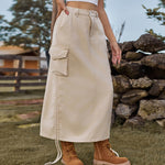 American-style Casual Denim Drawstring Midi Cargo Skirt - EX-STOCK Canada