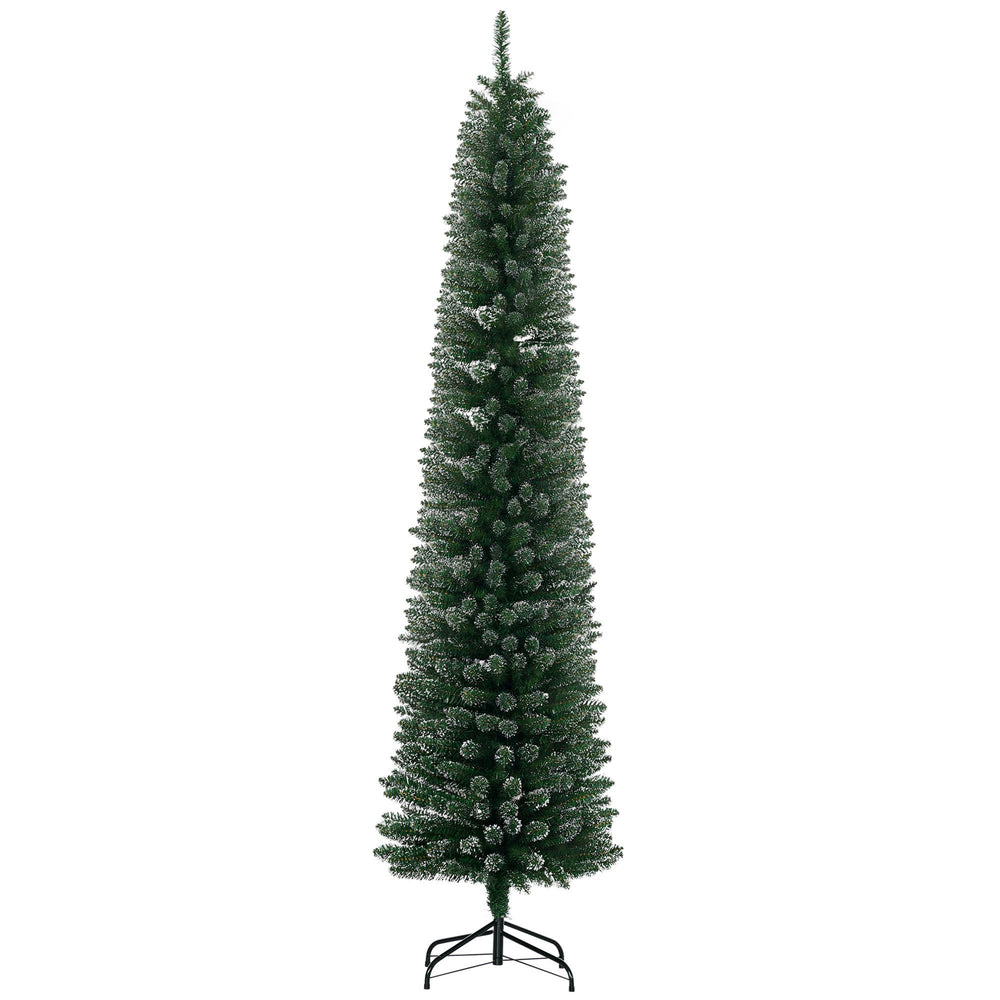 7.5FT Artificial Snow Dipped Christmas Tree Xmas Pencil Tree Holiday Home Indoor Decoration With Foldable Black Stand, Green EX-STOCK Canada 