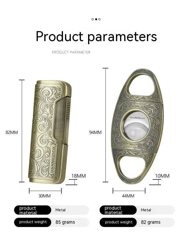 Embossed Portable Metal Alloy Cigar Cutter and Torch Lighter Gift box set - EX-STOCK Canada