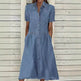 Women's European And American Lapel Casual loose button down Midi Denim jeans Mum Dress - EX-STOCK Canada