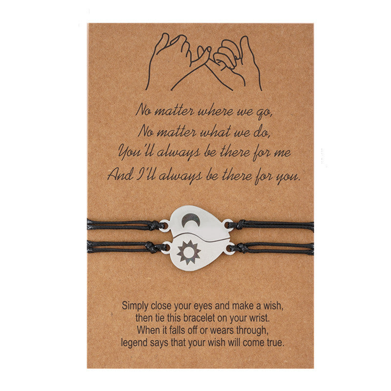 Edelstahl Sonnen-Mond-Paar Schwester Karte Wachs Faden Gewebtes Armband Set - EX-STOCK Canada