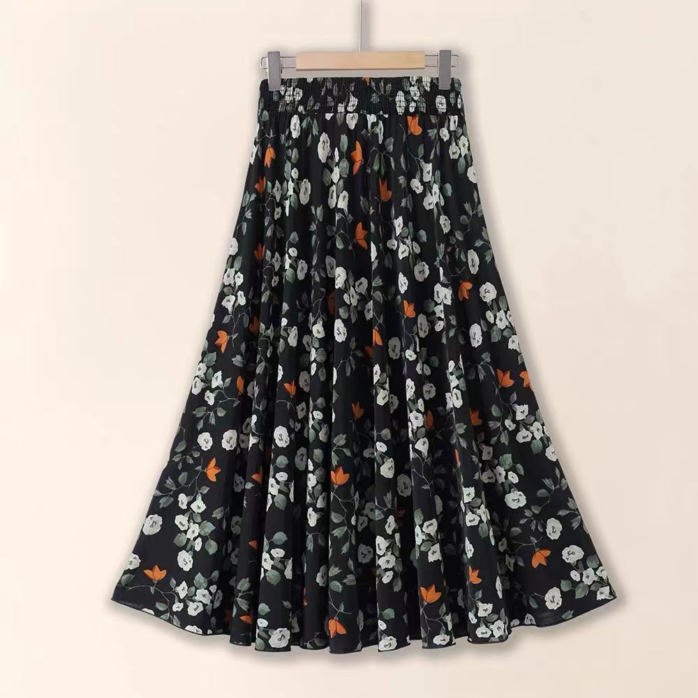 Floral patterned skirt on a beige background