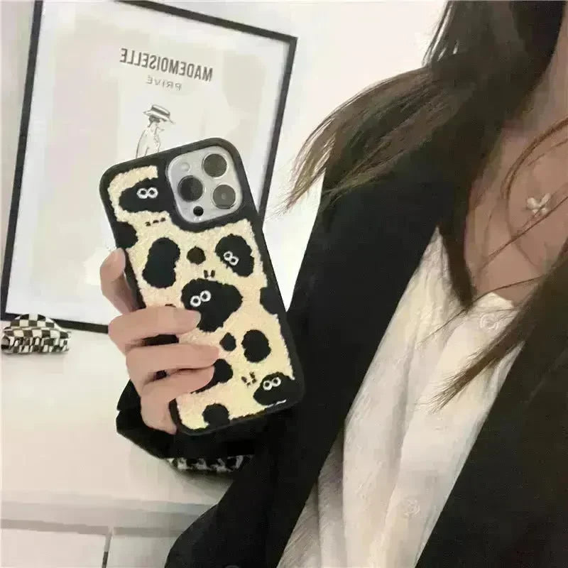 Plush Embroidery Cute Briquettes Silicone iphone Case women - EX-STOCK CANADA