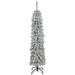 5ft Snow-Flocked Artificial Christmas Tree, Slim Pencil Xmas Tree With 301 Realistic Branches, Metal Base, Green EX-STOCK Canada 