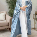 Simple Middle East Turkey Solid Color Plus Size Satin Robe Dubai Abaya Coat Turkey Abaya Kimono - EX-STOCK Canada