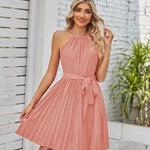 Halter Strapless Dresses For Women Solid Pleated Skirt Summer Beach Sundress - EX-STOCK CANADA