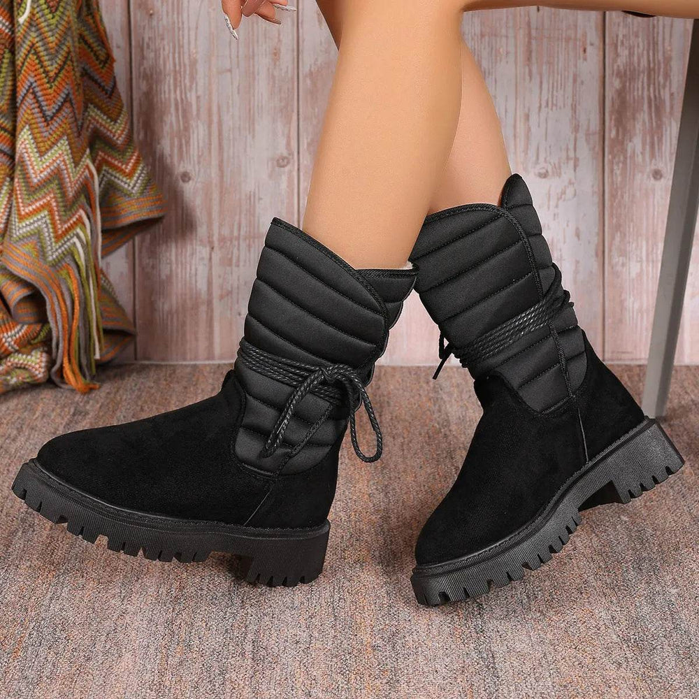 Fashion Mid-calf Snow Boots With Lace-up Design Winter Warm Thickened Low-heeled Boot Women's Casual Shoes Outdoor - EX-STOCK Canada