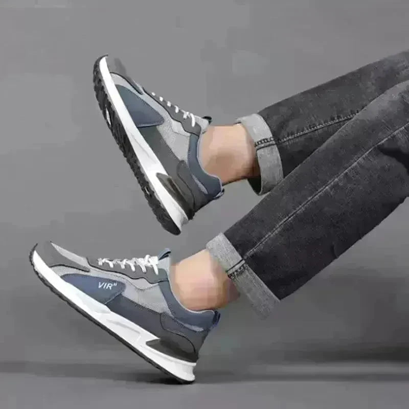 Men's Color Block Mesh Shoes Fashion Casual Lace-up Sneakers Outdoor Breathable Running Sports Shoes - EX-STOCK CANADA