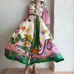Print Holiday Women Beach Dress With Belts A-Line Long Lantern Sleeve Single Breasted Lapel Seaside Dresses Robe - EX-STOCK CANADA