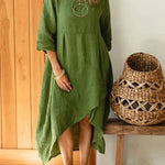 Women Maxi Dress Neck Pocket Summer Loose Casual Baggy Robe Female Retro Long Dresses - EX-STOCK CANADA