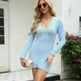 Bodycon V-Neck Long Sleeve Winter Knit Dress Ins Fashion Solid Color Casual  Mini Dress Women's - EX-STOCK CANADA