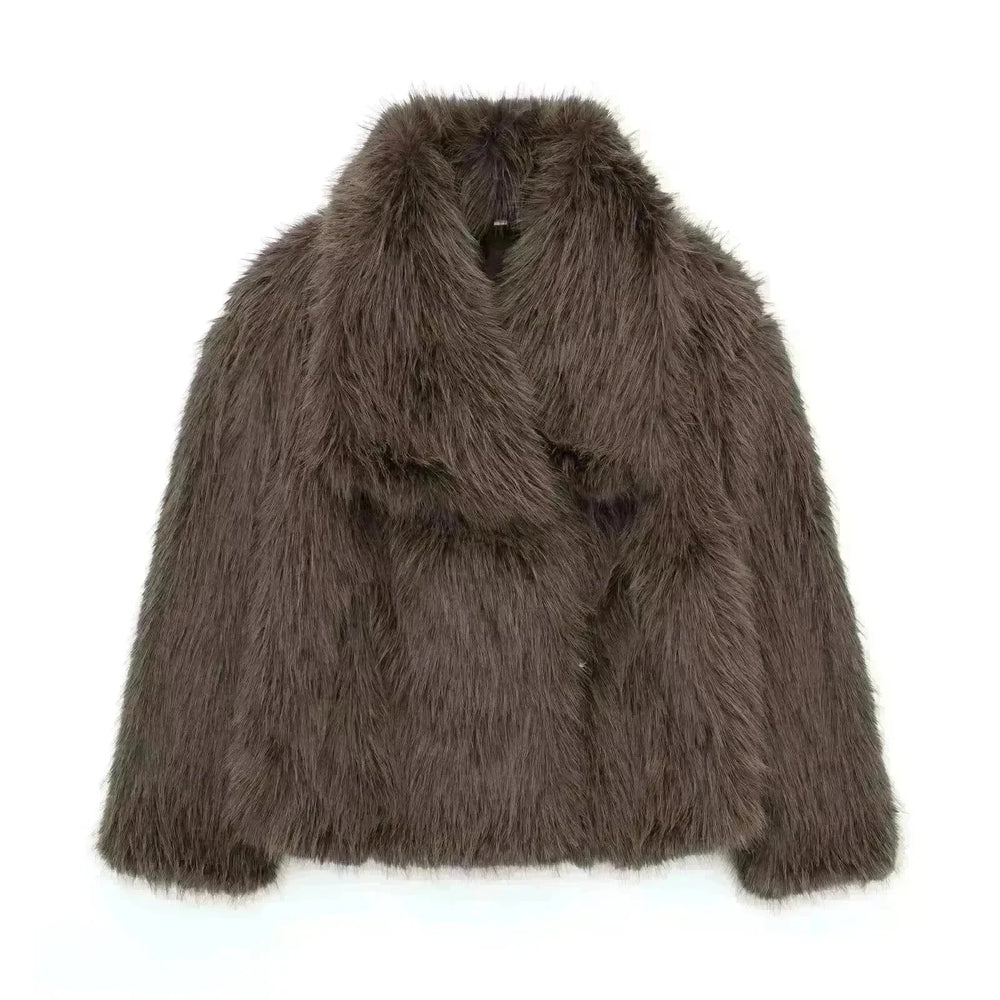 Winter Plush Open front Coat Thick lapel Outwear Faux Fur Coat women - EX-STOCK CANADA