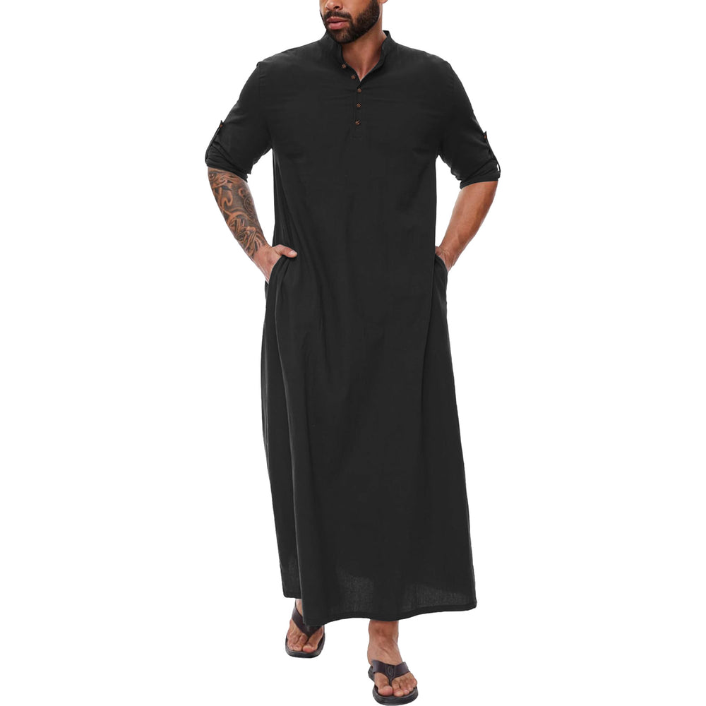 Robe longue pour hommes en coton et lin à col montant, thobe traditionnel musulman EX-STOCK Canada