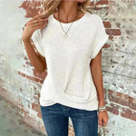 Casual Summer Short-sleeved Waffle blouse Top Summer New Solid Color Casual Evening Top For Women - EX-STOCK CANADA