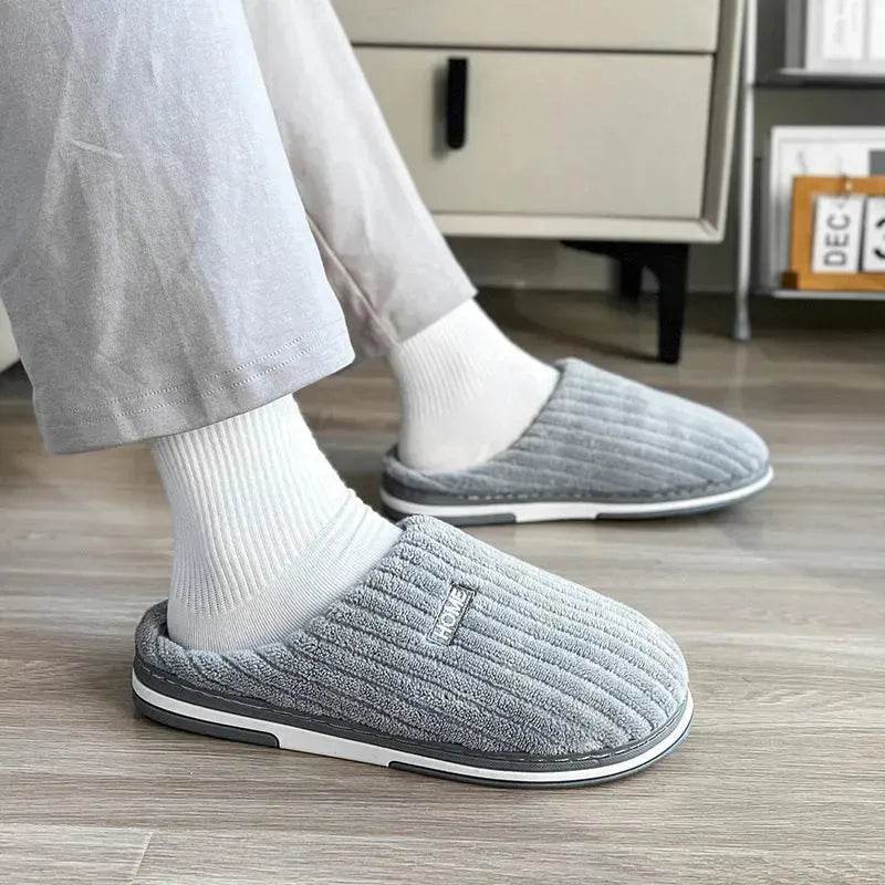 Solid Color Simple Cotton Slippers Winter Non-slip Home Warm Plush Slippers Household Indoor Couple Women's House Shoes - EX-STOCK Canada