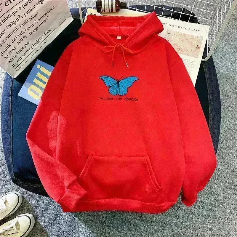 Women Single Butterfly Autumn And Winter Loose Hoodie Pullover sweatshirt - EX-STOCK CANADA