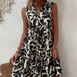 Bohemian Dresses Summer Beach Fashion Loose V-neck Pleated Print Sleeveless Dress For Women - EX-STOCK CANADA