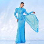Vestido de banquete de lentejuelas largas del cuello redondo y redondo de manga larga