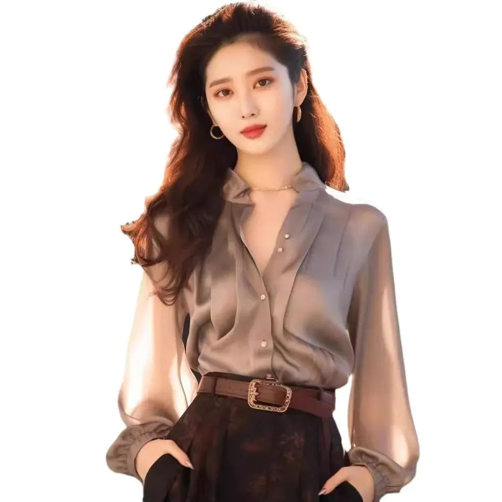 Chic And Beautiful Small Top Gray Blouse Shirt for Women - EX-STOCK CANADA