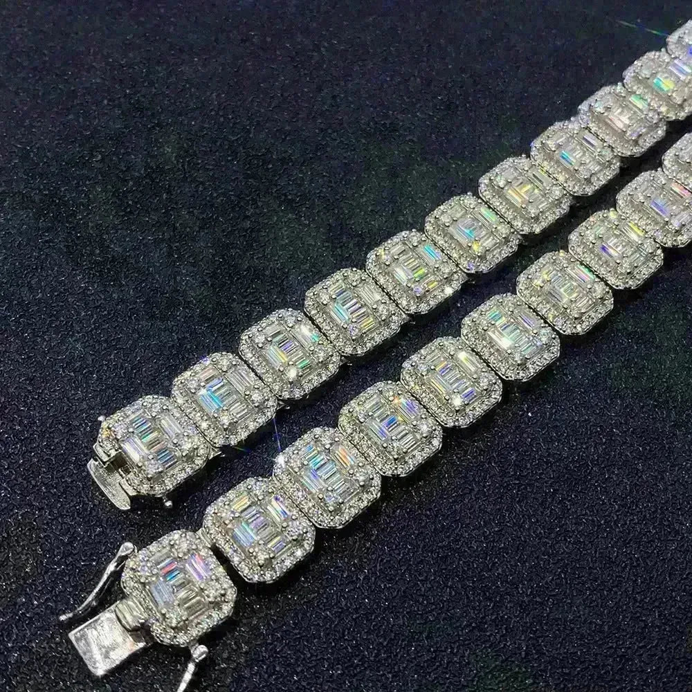 S925 Silver Inlay Rectangular Moissanite Diamond Cuban Link Chain - EX-STOCK CANADA