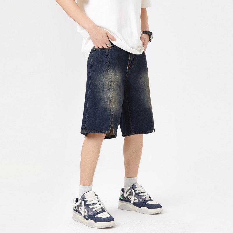 American-style Retro Washed Split Design Denim Shorts For Men Jeans - EX-STOCK Canada