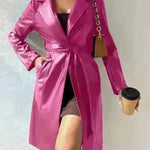 Fashionable Longline leather overcoat Jacket for women - EX-STOCK CANADA
