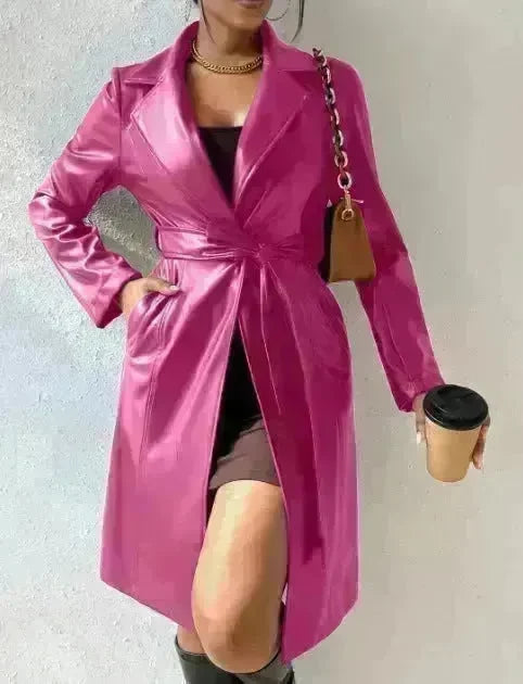 Fashionable Longline leather overcoat Jacket for women - EX-STOCK CANADA