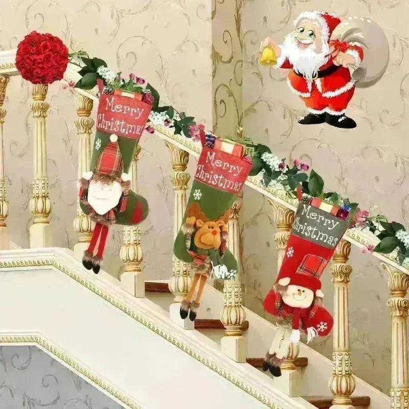 2024 New Year Xmas Big Stockings Set Decorations Christmas 3D Plush Big Sock Christmas Tree Pendant Decorating Supplies - EX-STOCK CANADA