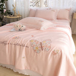 Korean Ice Silk Summer Quilt Four-piece Set Embroidery Lace Air Conditioning Cool Feeling Thin Duvet EX-STOCK Canada 
