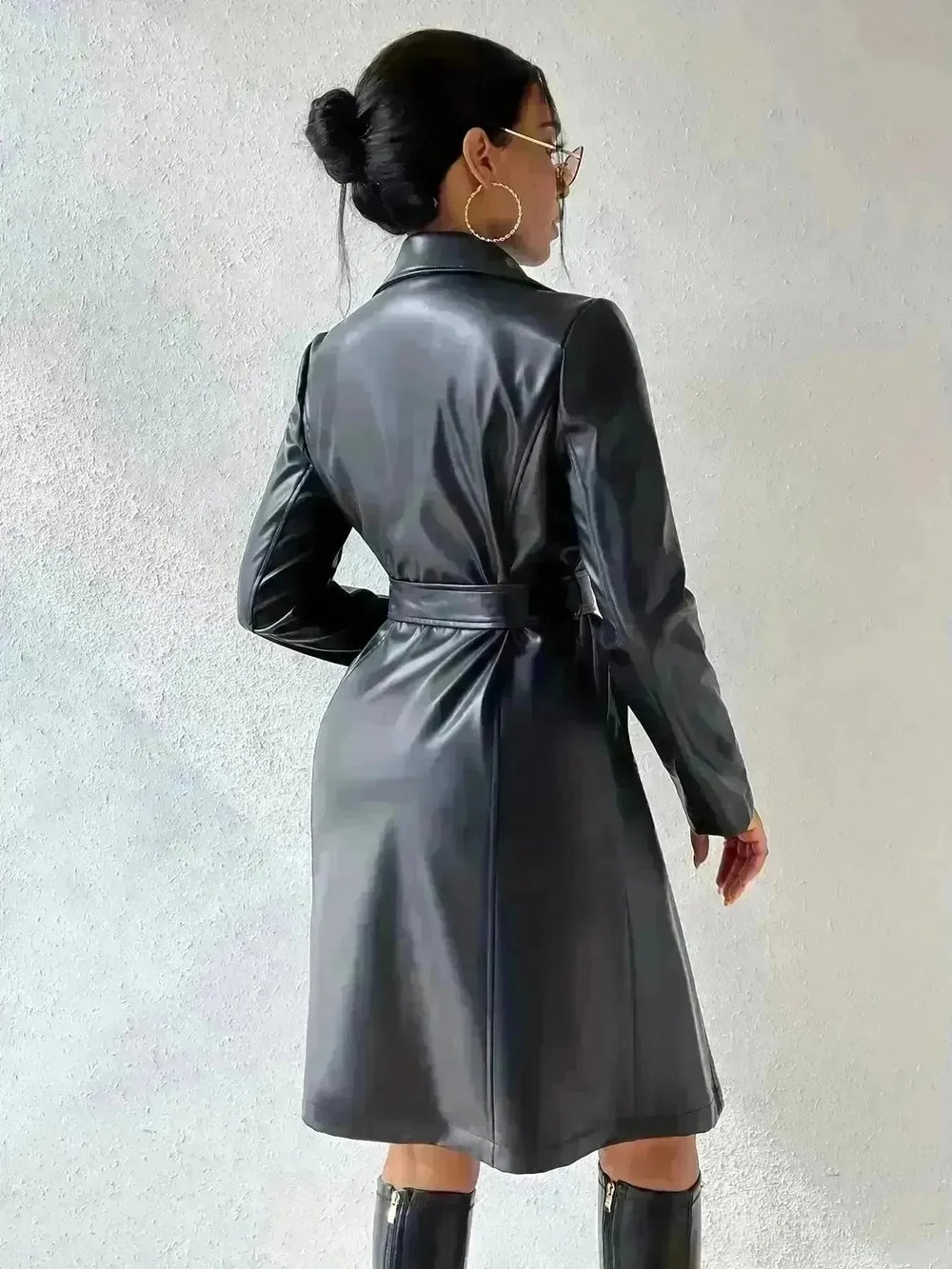 Fashionable Longline leather overcoat Jacket for women - EX-STOCK CANADA