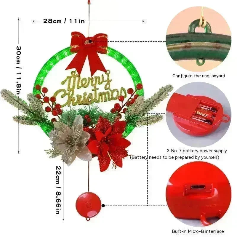Christmas Luminous LED Light Garland Door Hanging wreaths Decorations - EX-STOCK CANADA