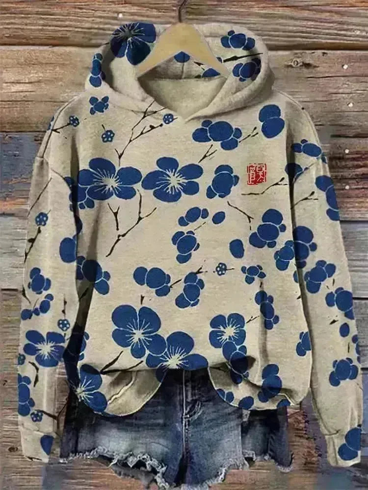Women Fashion Spring And Autumn Plum Blossom Hooded Super Plus Size Loose-fitting Casual Pullover - EX-STOCK CANADA