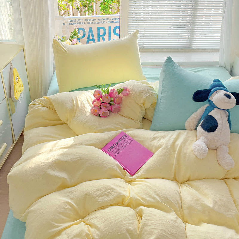 Class A Washed Cotton Four-piece Set Pure Color Duvet Cover Sheets EX-STOCK Canada 