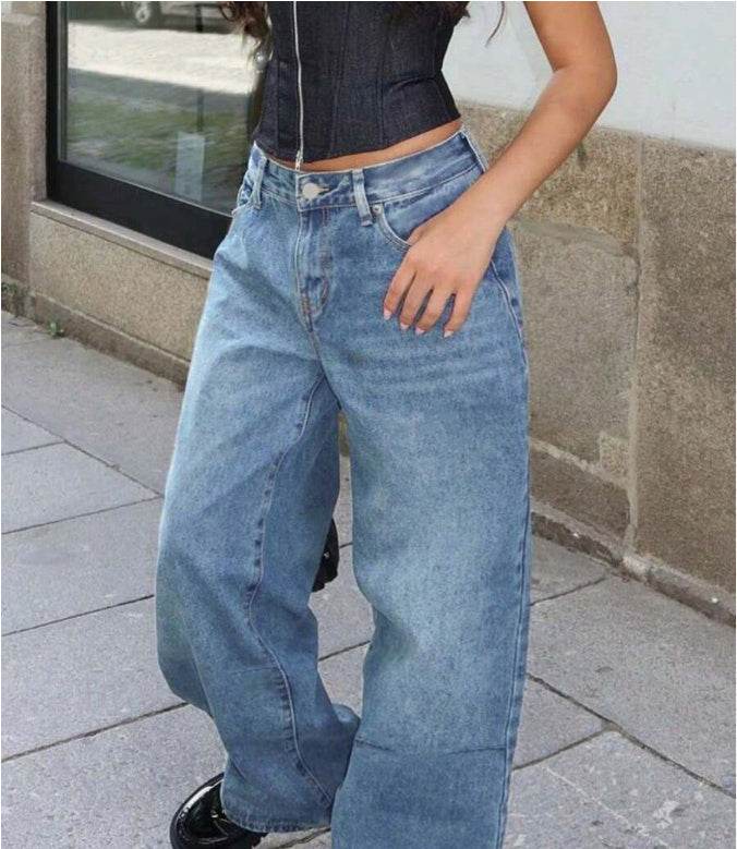 Street Style Loose Distressed Retro Washed Wide Leg Jeans EX-STOCK Canada 