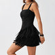 Women's Square Neck Summer Vacation Double-layer Sleeveless Mini Black Tassel Hem Dress EX-STOCK
