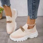Fashion Chain Design Mesh Shoes For Women Breathable Casual Soft Sole Walking Sock Slip On Flat Chunky Sneakers Shoes for Women - EX-STOCK Canada