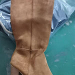Women's Block Heel Slouchy Knee-High Boots – Retro PU Leather Stacked Heel