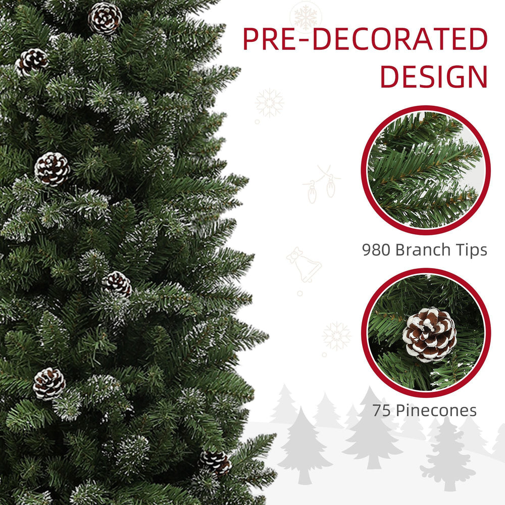 7ft Artificial Pencil Christmas Tree With 980 Branches, Pinecones, Metal Stand, Realistic Xmas Tree For Home EX-STOCK Canada 