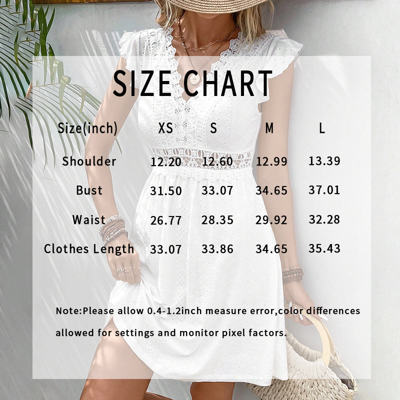 Women's V Neck Lace Mini Dresses Casual Summer Ruffle Sleeve Crochet Sundresses EX-STOCK