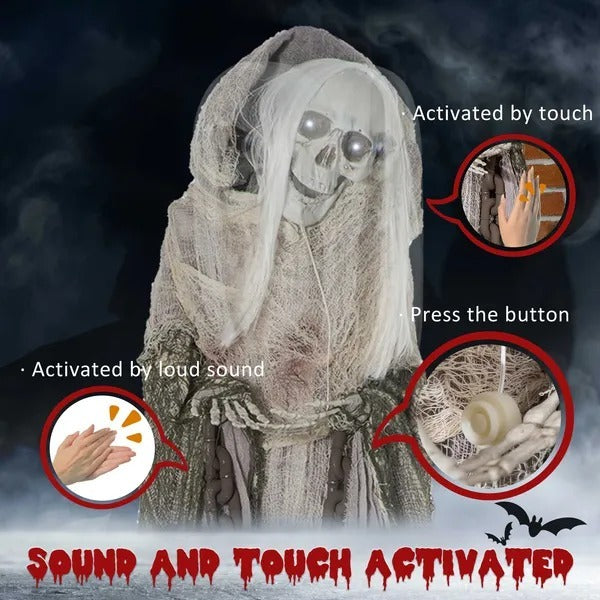6ft Life Size Outdoor Halloween Decoration Skeleton Witch, Animated Prop With Light Up Eyes, Spooky Sound EX-STOCK Canada 
