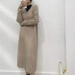 Autumn Winter Knitted V-neck Long Sweater Dress - EX-STOCK Canada